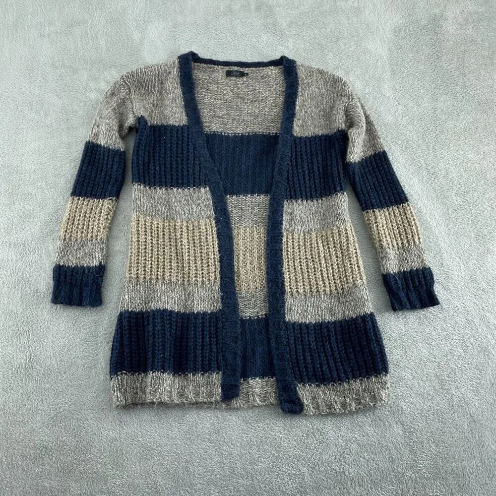 Vida Womens S Long Open Cardigan Sweater Striped Wool Blend 3156